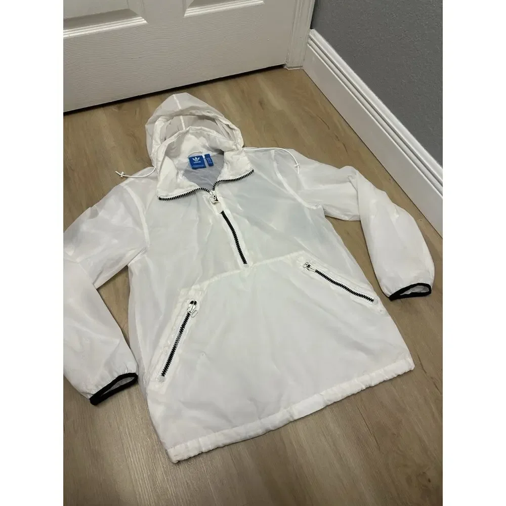 Adidas Windbreaker Jacket Men’s Size M Half Zip Pullover White Adidas Equipment